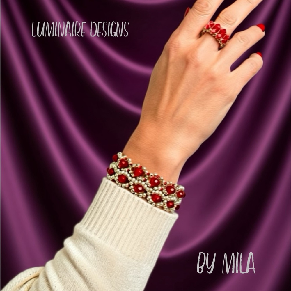 Red and Silver Beaded Bracelet